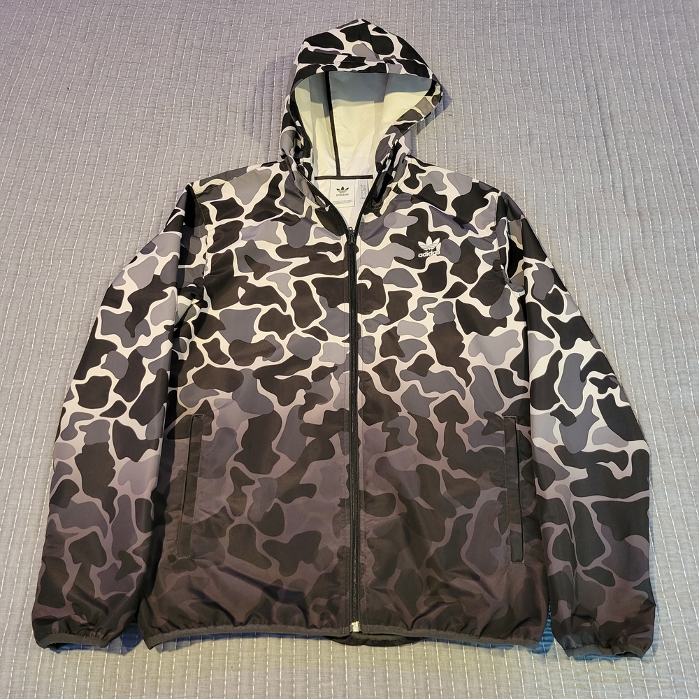 Adidas Black and Gray Windbreaker with Hood